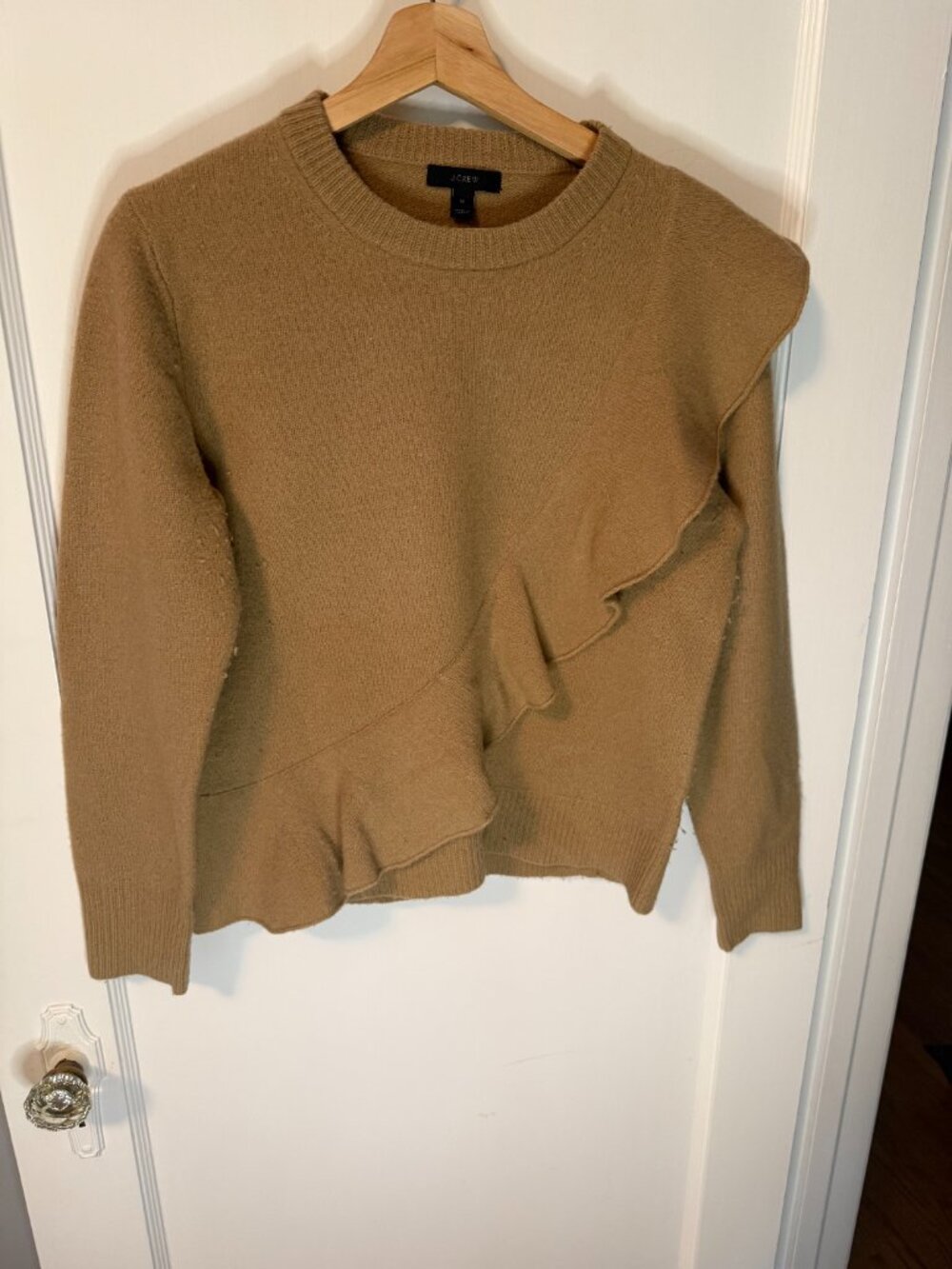 J Crew Camel Ruffle Sweater size medium